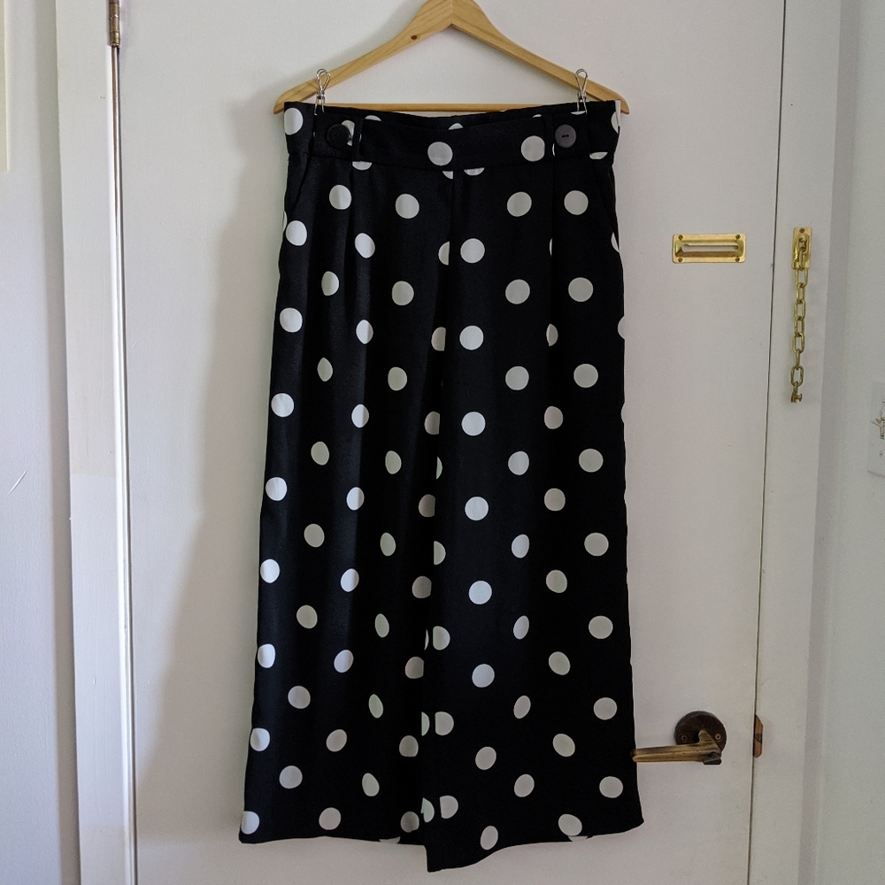 Zara black & white polka dot culottes